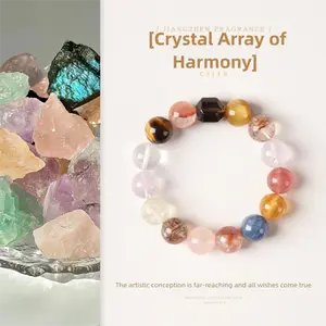 [Crystal Array of Harmony] crystal bracelet, white crystal smoky quartz black crystal super seven tiger eye, unisex, daily wear gift, 14mm beads natural stone, peace good luck calm serenity symbol