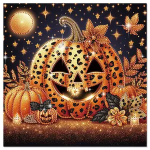 Diamond Painting Halloween Kits for Adults, DIY Halloween Pumpkin Designs Diamond Art Special Shape Partial Mosaic Craft Kits, Home Wall Desktop Painting Decor Art Gift（11.8*11.8in）