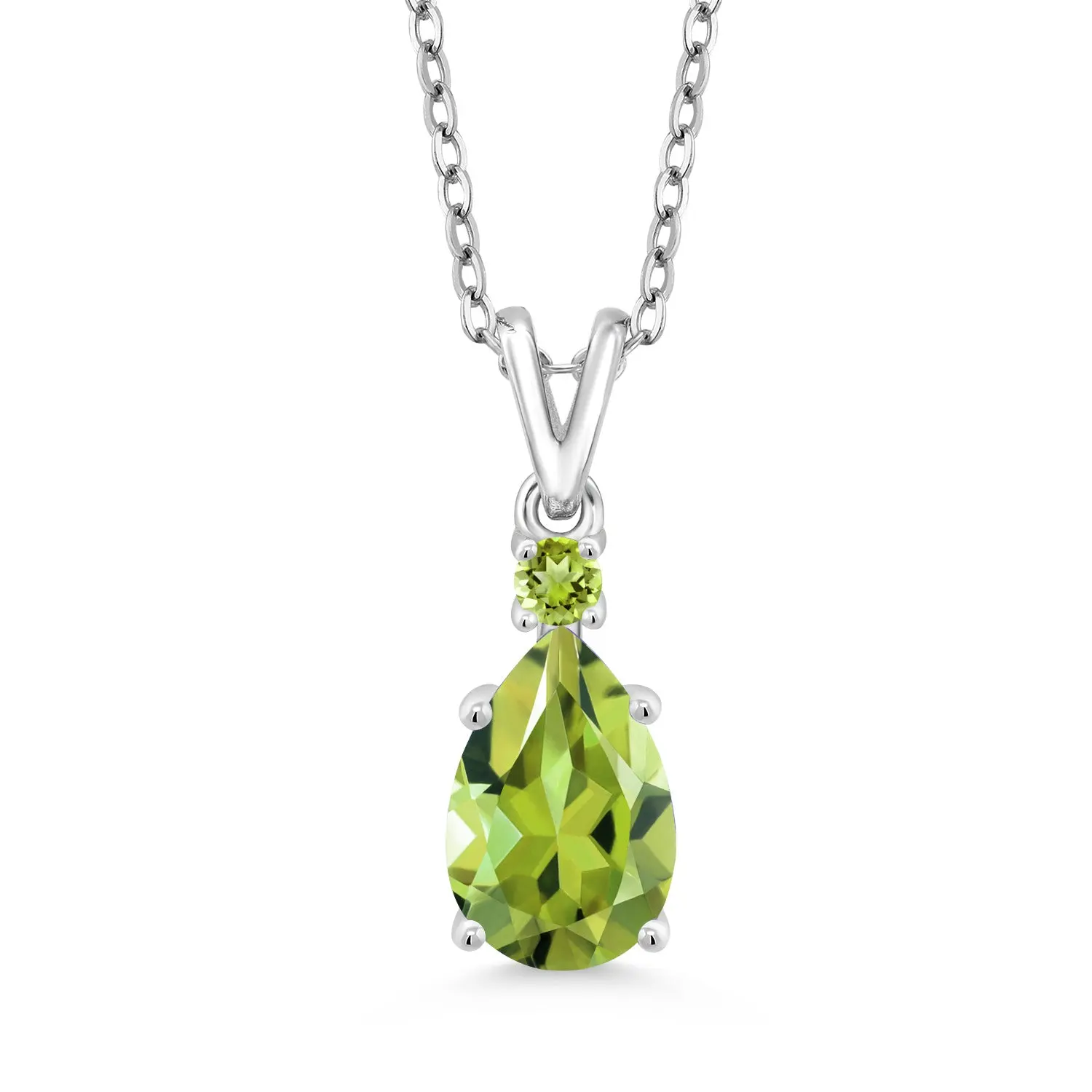 925 Sterling Silver Green Peridot Pendant Necklace For Women (1.91 Cttw, Pear Shape 10X7MM with 18 Inch Chain)