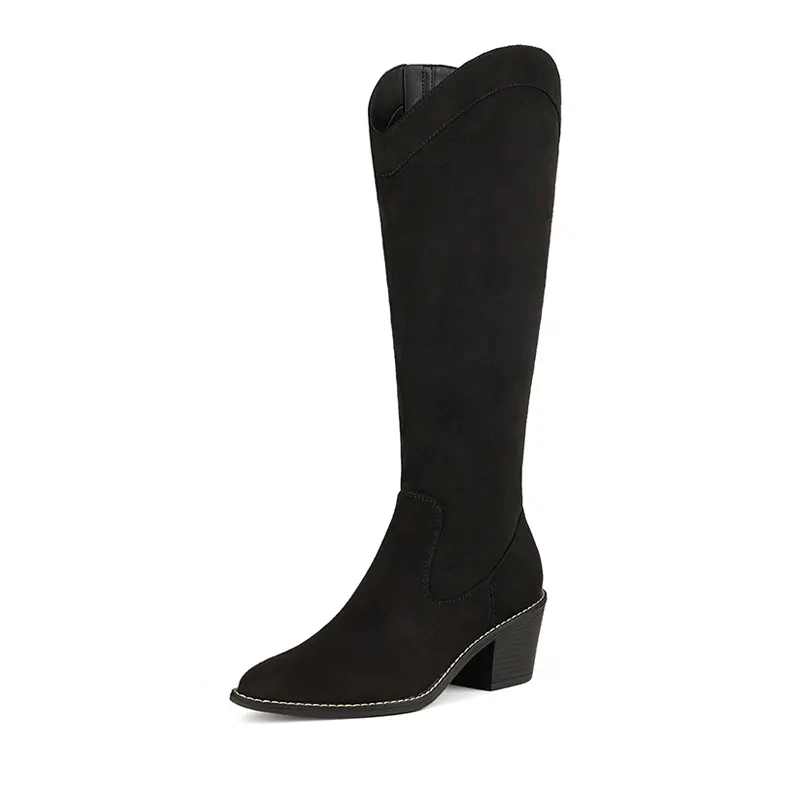 Dream Pairs Women's Classic Chunky Montana Pointed-Toe Knee-High Leather Boots - 2.15 in Stacked Heel, TPR Sole, Soft Walking, Casual Daily Wear Statement Shoes, Footwear, Stylish, Zip, Walking Shoes, Comfortable Heels, Chunky Heel, Stable
