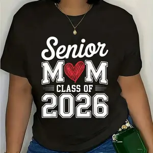 100% Cotton Senior Mom Class of 2026 Proud Parent Graduation Tee T-Shirt,Unisex Tee