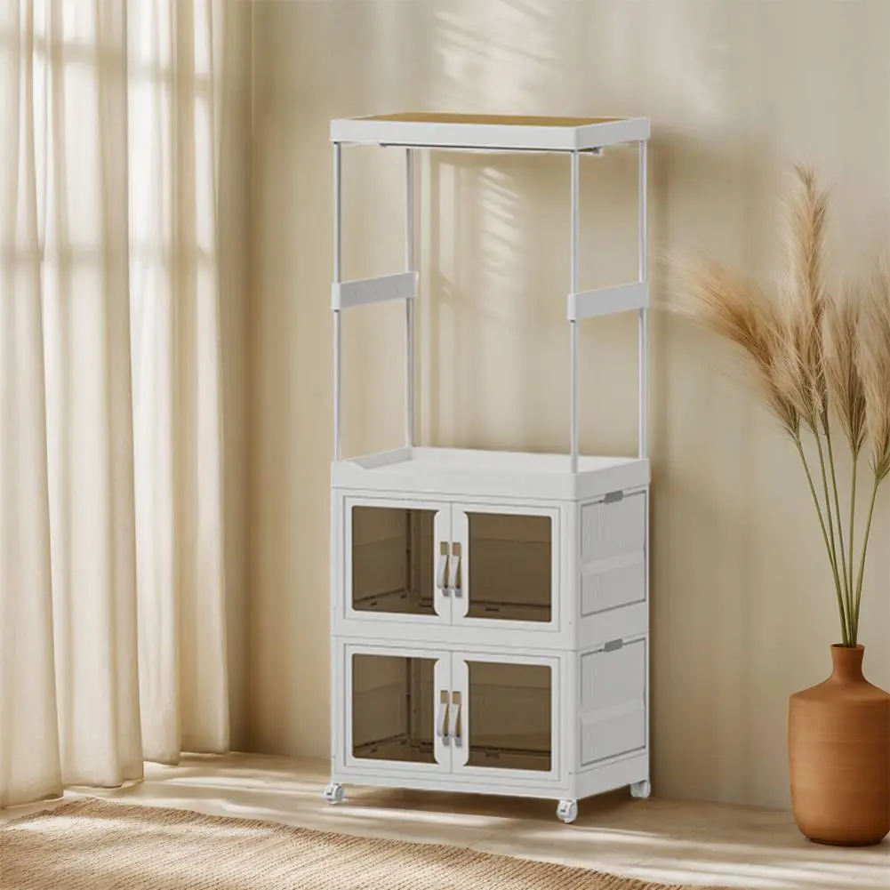 Large-Size Foldable Plastic Mobile Wardrobe Closet Rack - 540x340x1890mm, Multi-Size Space-Saving Home Storage Organizer for Bedroom, Living Room, with Hanging Rod, Cabinet Shelf, Transparent Panels, Easy Setup, Effortless Assembly and Disassembly, Sturdy