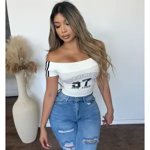 Andrea Off The Shoulder Graphic Crop Tee (White)