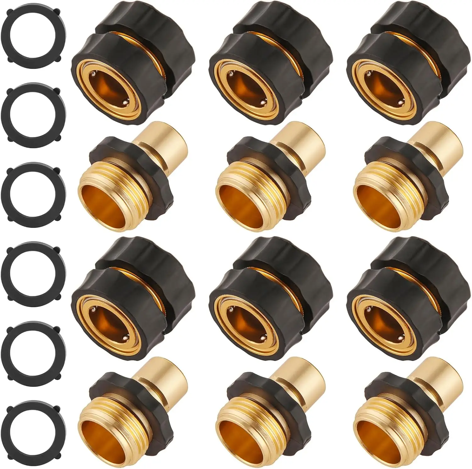 6 Set Quick Connect Hose Fittings for Garden Hose Quick Connector with Gasket, 3/4 Inch GHT Male and Female Attachment Quick Release Water Hose Adapte