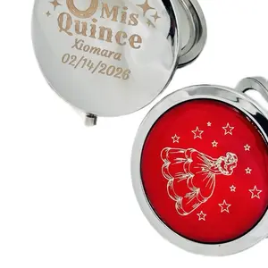 12pcs Quinceañera Favors Personalized Mirrors 3" Double Sided Recuerdos for Quinceañera with Free Bags Custom Engraved Design