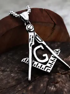 Stainless Steel Masonic Pendant Necklace, Unisex, 24 Inch Square Pearl Chain, Casual Style, All Seasons, Alloy Material, Minimalist Chain, Cuban Link Chain