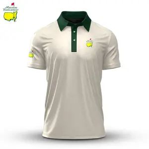 Masters Style Men’s Golf Polo – Vanilla & Green Classic Tournament Golf Apparel