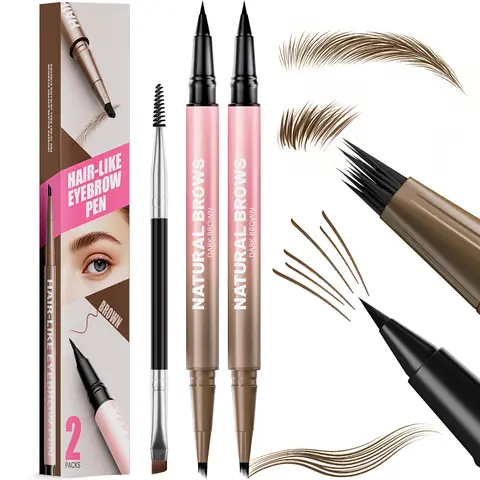 2-Pack Waterproof 4D My Brow Pencils - 2-in-1 Smooth Cosmetic with Dual-Tip, Micro-Fork Tip Fills Sparse Brows, Fine Point Long-Wear, Dual-End Eyeliner Brush for Lashes, All Skin Types, Daily At-Home Use