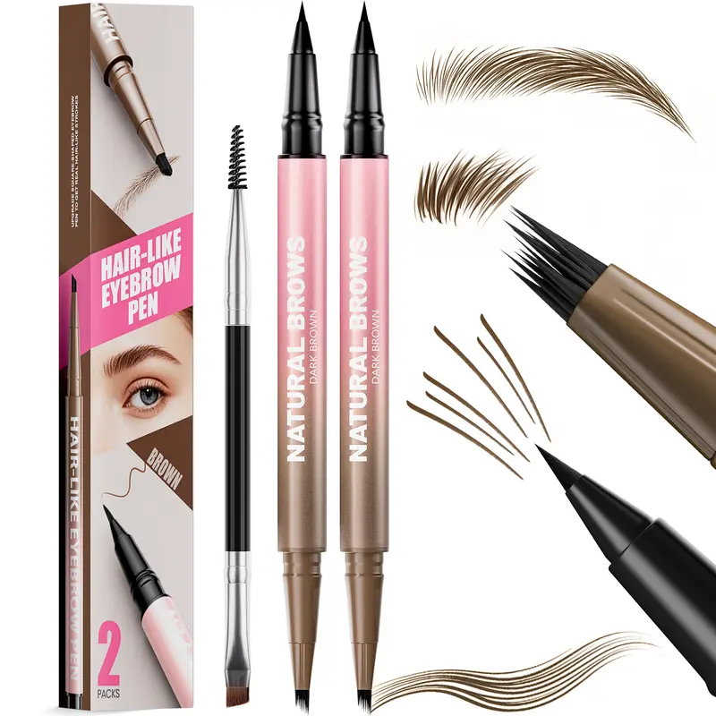 2-Pack Waterproof 4D My Brow Pencils - 2-in-1 Smooth Cosmetic with Dual-Tip, Micro-Fork Tip Fills Sparse Brows, Fine Point Long-Wear, Dual-End Eyeliner Brush for Lashes, All Skin Types, Daily At-Home Use
