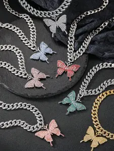 Butterfly Necklace Punk Hip Hop Style Iced Out Chain Jewelry for Women Men Party
