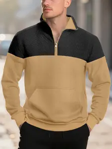 Men's half-zipped long-sleeved sweatshirt with contrasting colors, Athletic sweatshirt, men's sweatshirt, Environmental material, Casual Sportswear, Athletic Fashion Activewear