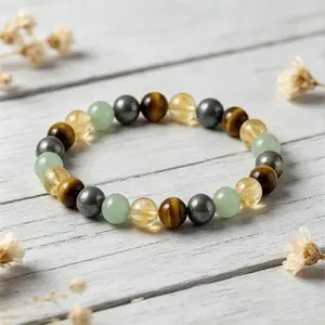 Abundance Manifestation Bracelet, 8MM Pyrite Tiger Eye Aventurine Citrine, Wealth Luck Crystal Jewelry GIft for Men women