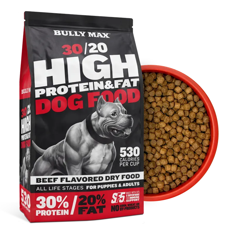 Bully Max 30/20 Dry Dog Food (5 lbs) - Beef Meal Base, 30% Protein, 20% Fat, AAFCO-Approved Balanced Nutrition, Joint Care, +10M CFU Probiotics, Lean Muscle Support