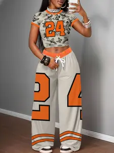 Y2K Fashion Streetwear Set, Butterfly Print Top & Camo Pants, Summer Two-Piece, Casual Party Wear, Urban Style Ensemble, Crop Top, Womenswear