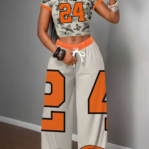 Y2K Fashion Streetwear Set, Butterfly Print Top & Camo Pants, Summer Two-Piece, Casual Party Wear, Urban Style Ensemble, Crop Top, Womenswear, Outfit, Clothing Set