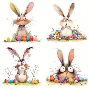 Cartoon Rabbit Pattern Iron-on Transfer Sticker, 4 Counts/set Cute DIY Decals for T-shirts, Backpacks & More, Festive Apparel Accessories