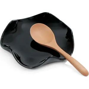 Spoon Rest for Stove Top, 5.3 Inch Ceramic Spoon Holder for Kitchen Counter, Coffee Ladle Holder, Utensil Rest for Cooking, Housewarming Gifts (Black)