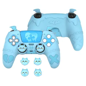 Gothic Imp Series Cute Silicone Case for ps5 Controller with 4 Thumb Grips and 6 Stickers, Anti-Slip Silicone Skin Cover, Compatible with ps5 Charging Station, Aqua Blue