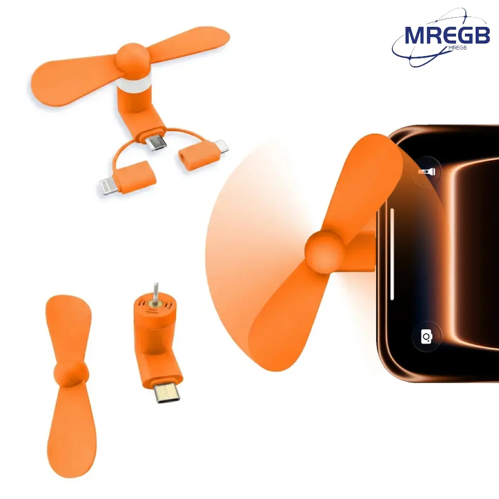MREGB 3-in-1 Compact Pocket Cooling Fan Device - 15000RPM Mobile Charger, Silicone Protection Safe Soft TPE Blades, Detachable Lightweight Plug & Play for iPhone, Type-C, Micro USB Smartphones (Beach, Commute Accessory)