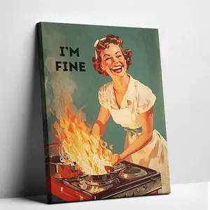 Vintage Poster Print Retro 1950s Funny Kitchen Art "I'm Fine" Housewife Canvas Print - Vintage Mid Century Modern Wall Decor for Kitchen, Living Room