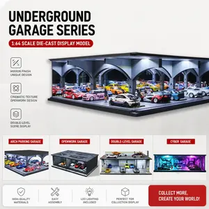 Diorama 1:64 Diecast Car Garage Model LED Underground Parking Lot Scene Display Case for Car Enthusiast Collection Gift
