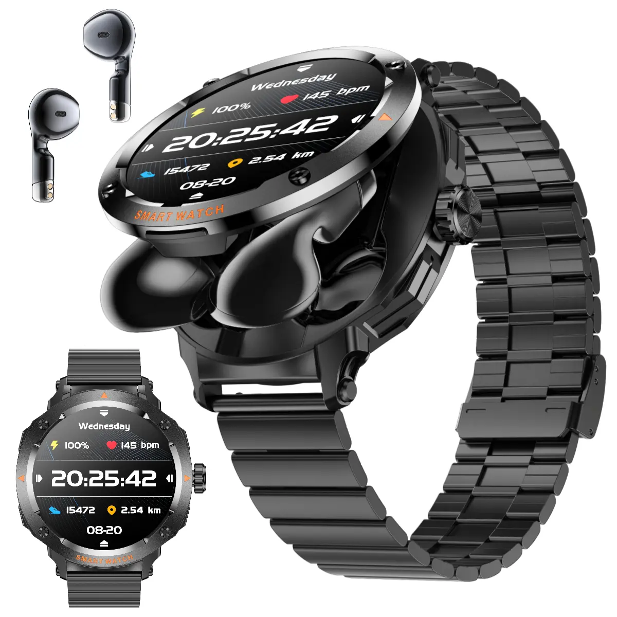 2 in 1 Smart Watch with Wireless Earbuds, 1.39 Inch HD Touch Screen Smartwatch, Bluetooth Call Message Reminder Music Player Fitness Tracker Sports Watch Compatible with iOS Android