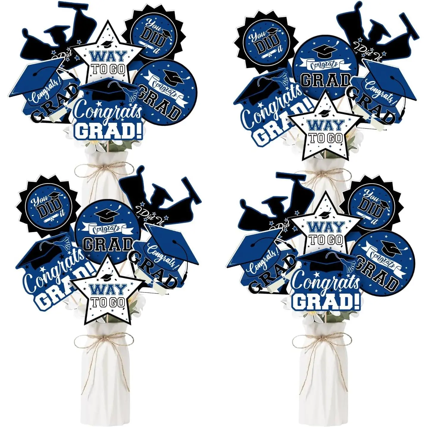 24 count Graduation Party Decorations Class of 2026, Graduation Centerpieces for Tables, 2026 Congrats Grad Party Centerpiece Stick Table Toppers for Graduation Party Supplies (Blue)