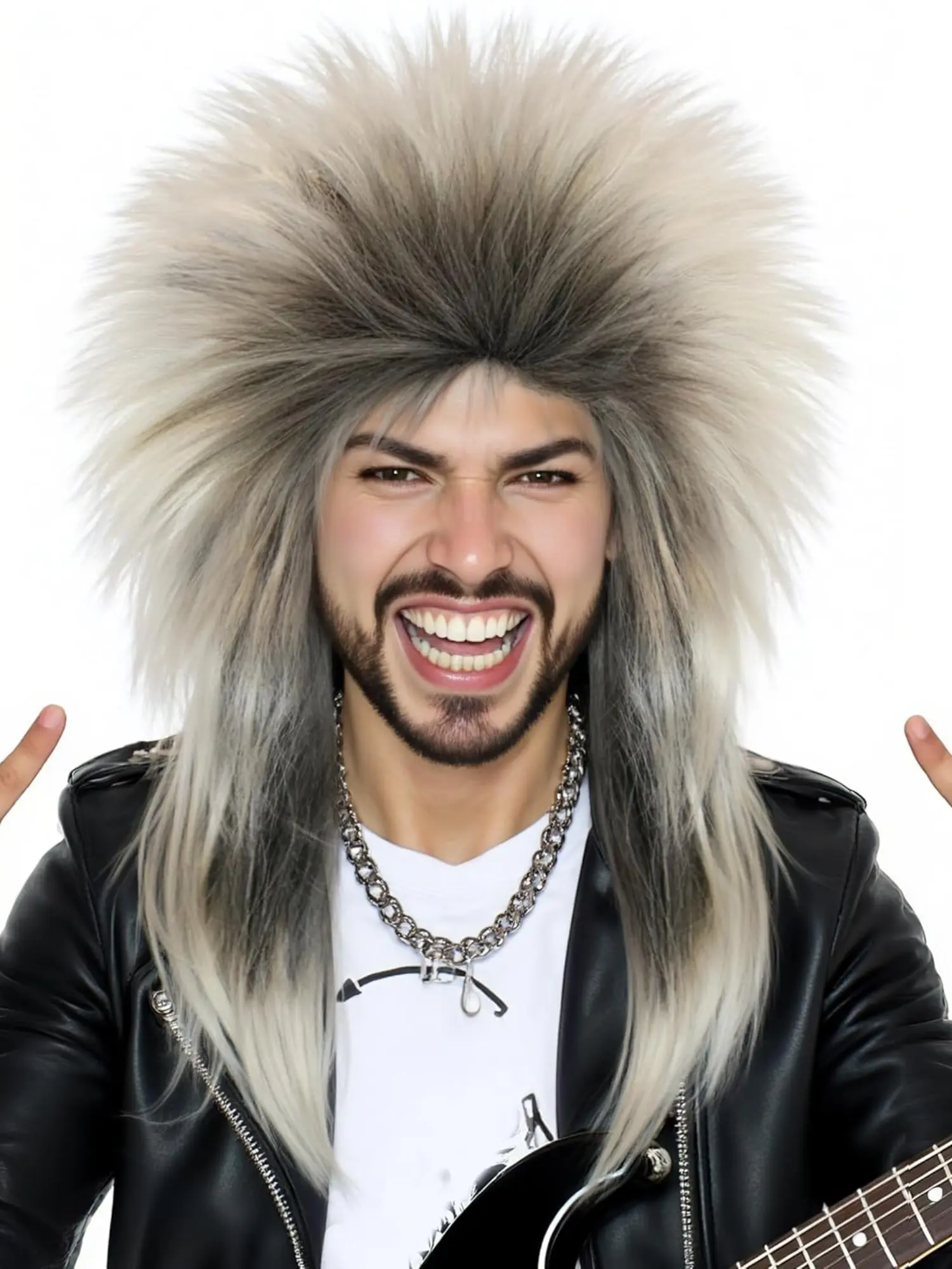 Rocker Mullet Wig 70s 80s Long Blonde Spiky Wig for Men, Rockstar Cosplay Synthetic Hair, Anime for Halloween Party, Synthetic Hairpiece, Synthetic Straight Hair, Synthetic Material Wigs
