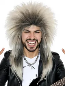 Rocker Mullet Wig 70s 80s Long Blonde Spiky Wig for Men, Rockstar Cosplay Synthetic Hair, Anime for Halloween Party, Synthetic Hairpiece