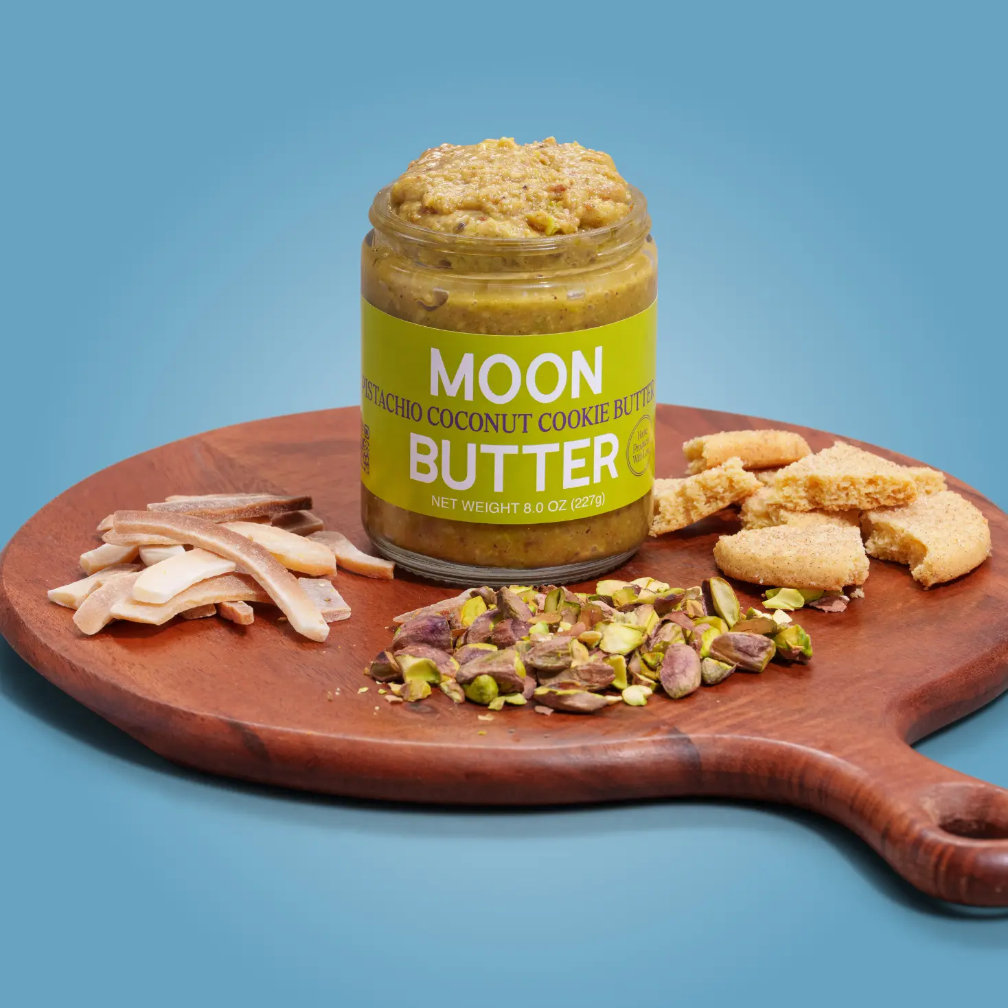 Pistachio Coconut Cookie Butter - MoonButter - All Natural Nut Butter - Dry Roasted Pistachios & Cashews - Sugar Cookie Inspired 10 oz