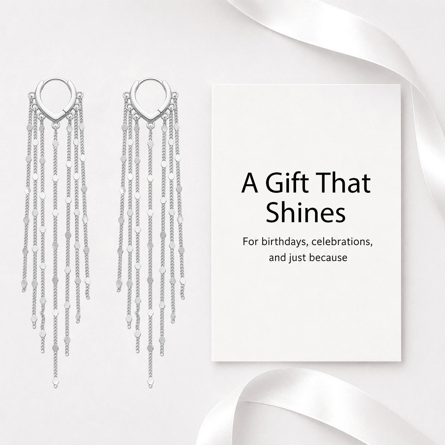 Women's 2Pcs Plated Metal Long Chain Threaded Tassel Earrings - Hypoallergenic, Lightweight Statement Jewelry for Bride Party, Ideal Mother's Day Gifts