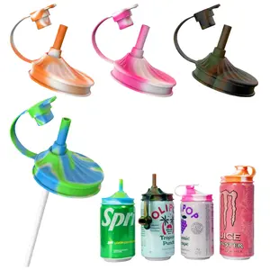 Dipesi 4 Pack Soda Can Lids with Retractable Straw, Silicone Covers, BPA-Free, Reusable, Leak-Proof, Fits Standard Cans for Soda, Coke, Beer, Juice