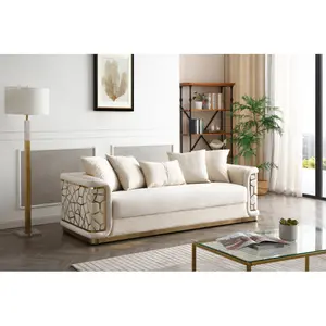 [SOIYELIFE] Ivory 3-seater sofa - Modern home style sofa with bright brass decoration and unique patterned fabric enhances visual interest Cool furniture