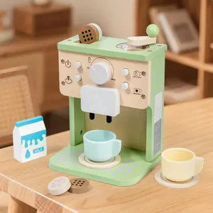 Wooden Coffee Machine Playset Toy, Wooden Play Kitchen, Includes Cups Milk Cookies, Kids Role-Playing Fun, Creative Pretend Play, Educational Toys for Children