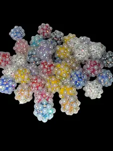 R128- (5PCS) 14mm Beautiful Fancy Round Multicolor Rhinestone/Pearl Acrylic Beads