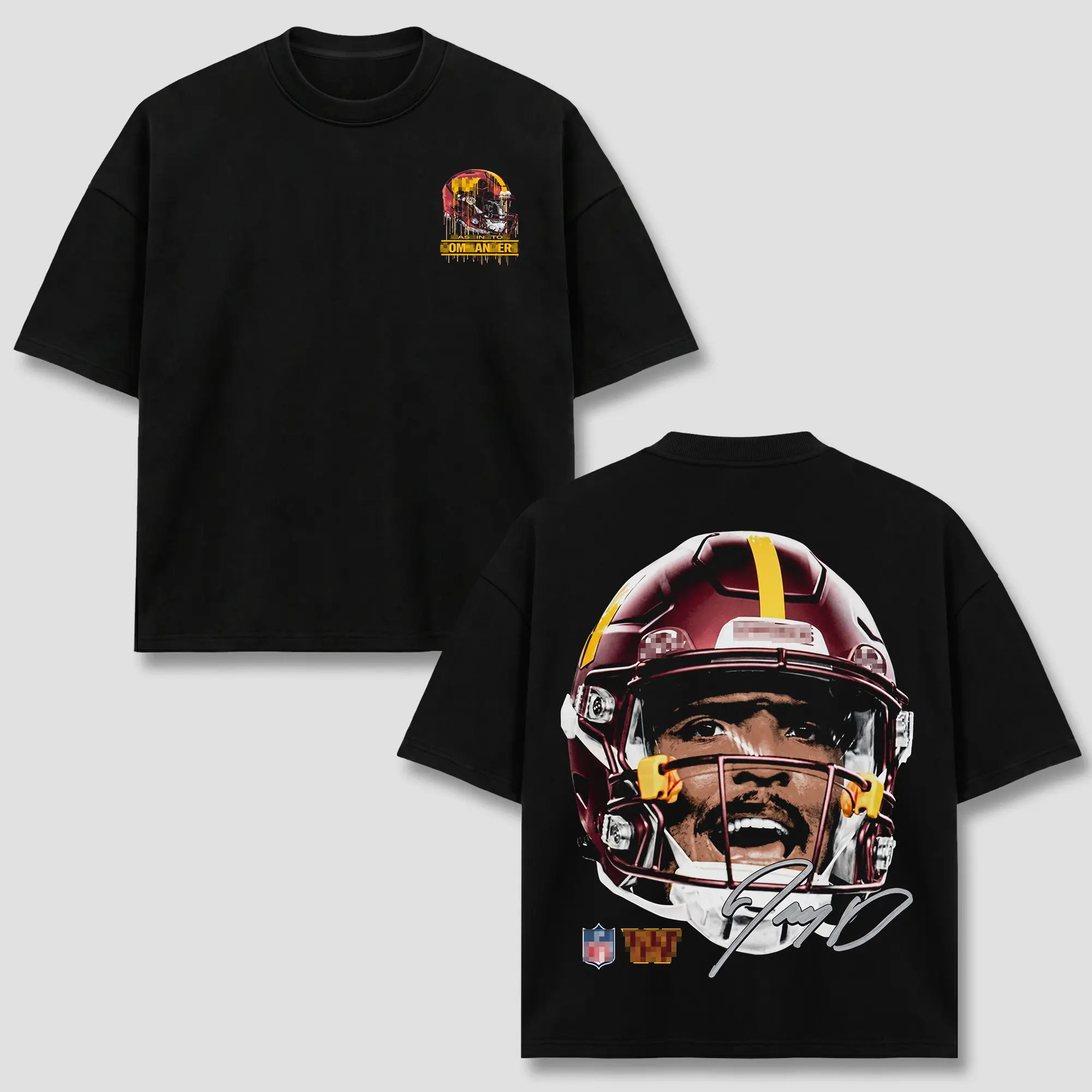 Jayden Daniels T-Shirt, WAS Football Quarterback Tee, WAS Merch, Burgundy Helmet Head Back Print Graphic Apparel, Quarterback Retro 90s Bootleg Sports Wear, Football Fan Heritage Gift, Men Women Heavyweight Oversized Clothing