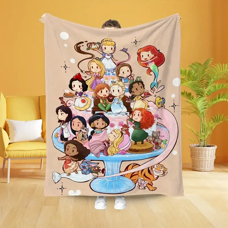 [SummerVibes] DISNEY CLASSIC Princess Series Throw Blanket Cute Cartoon Design Ultra Soft Flannel Lightweight Nap Blankets for Travel, Outdoor, Home, Couch, Living Room, Bed
