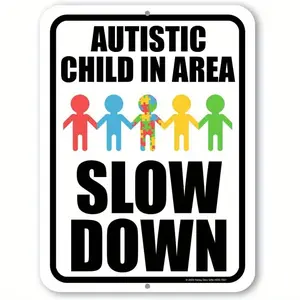 2D Flat - Autistic in Area, 8*12 in, Street Signs, Safety Signs for, Warning Sign, Safety Signs Outdoor, Autism Yard Sign,  Decor Decoration