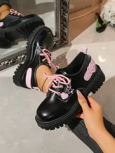 Women's Thick Sole Casual Mary Jane Shoes, Zipper Laces with Heart Decor, Comfortable Fashion Walking Shoes for Campus, Daily Shopping, Dates