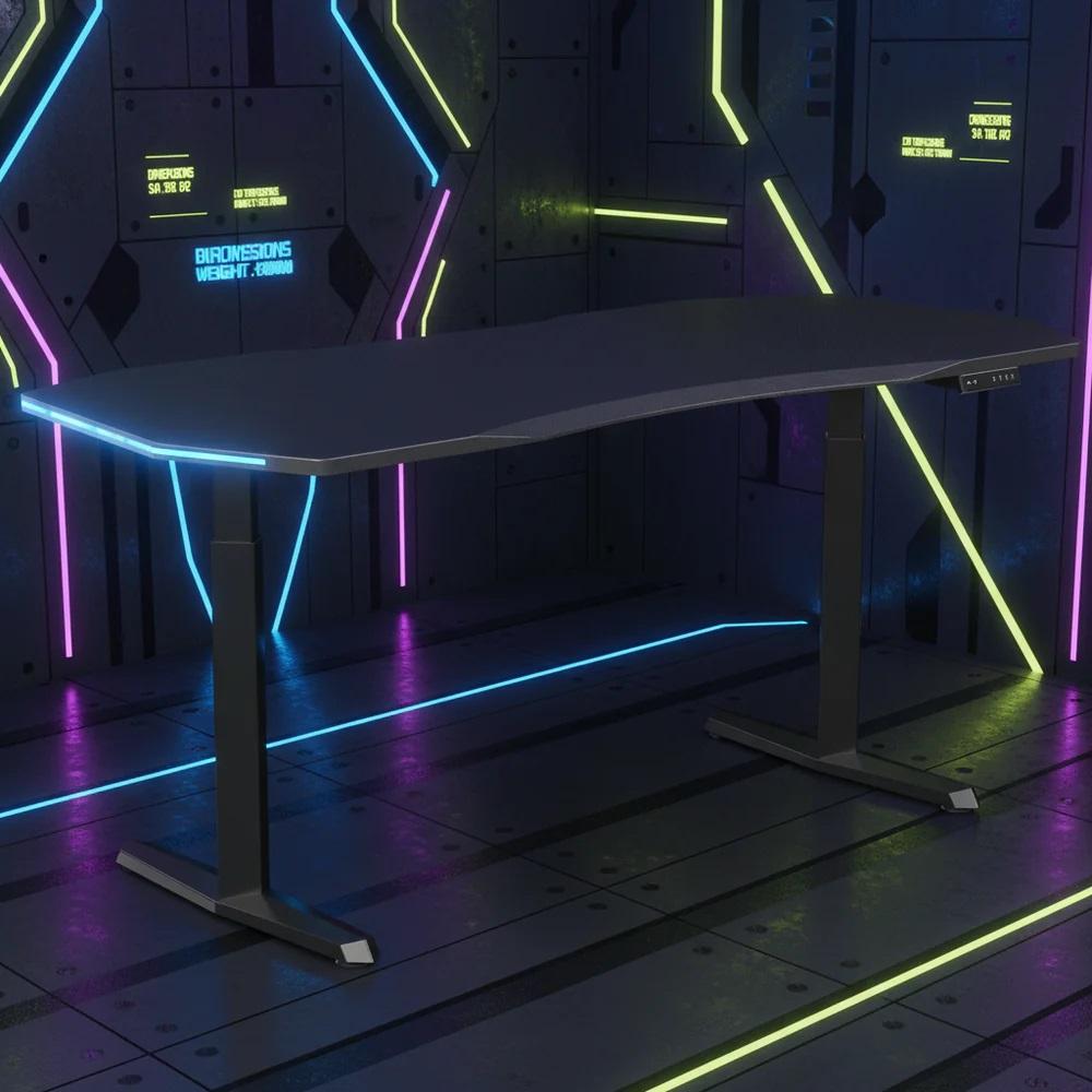 RGB Electric Height Adjustable Standing Gaming Desk, 63"×31.5" Large Ergonomic Curved Desktop, Dual-Motor Lift 27"–46" (≤50 dB), Sturdy 220 kg Steel Frame, for Home Office & Gaming (Ships in 2 Packages) RGB Electric Height Adjustable Standing Gaming Desk, 63"×31.5" Large Ergonomic Curved Desktop, Dual-Motor Lift 27"–46" (≤50 dB), Sturdy 220 kg Steel Frame, for Home Office & Gaming (Ships in 2 Packages)