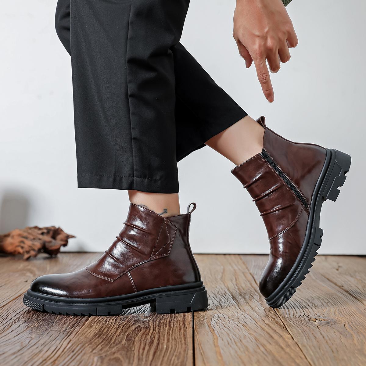 Men’s new high-top shaft boots—fashionable, versatile boots; trendy casual men’s shoes; all-season fashion boots with thick soles.