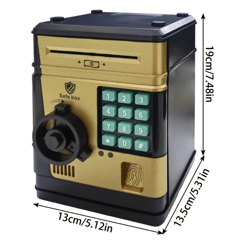 CW5978399 Safes Indoor Recreation Piggy Bank - ATM Code Pad, Fingerprint Lock, Durable ABS Material, Voice & Music Functions, Mixed Colors (Golden,Silvery,Blue,Pink), Suitable for 3+ Years Old Children