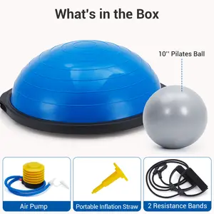 1600 lbs Capacity Half Balance Ball Trainer – 25in Stability Yoga Equipment with Non-Slip Base, Resistance Bands, Pump & Bonus Ball – Perfect for Pilates, Core Strength, Home Gym & Physical Therapy – Blue
