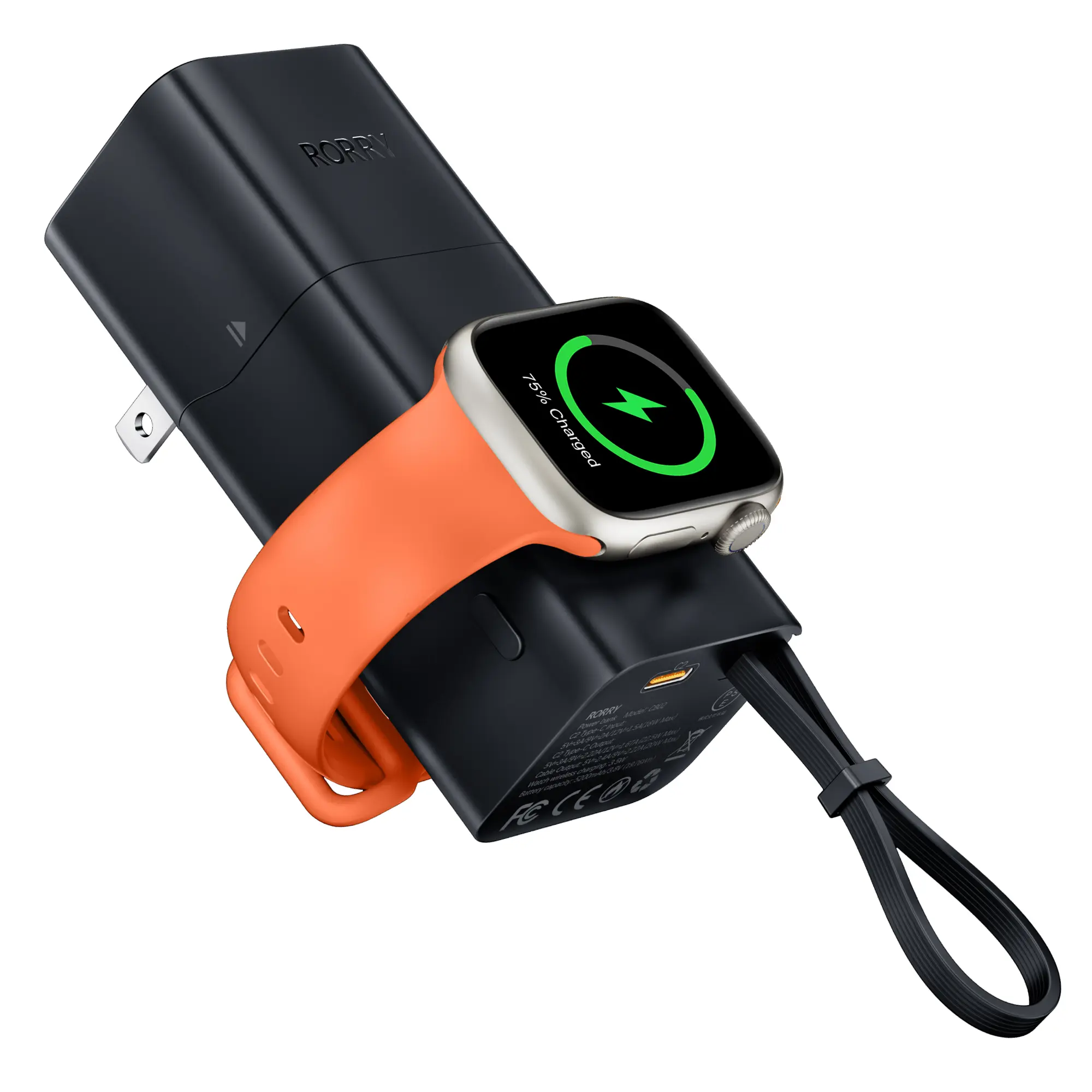 RORRY Chargeable Split Magnetic Power Bank, 5200mAh 20W PD Fast Charging Portable Battery Pack with Built-in Cable & AC Plug, Multiple Device Charging Mobile Accessory for Smartphones (iPhone 16/15/14/13/12), Father's Day Gift Idea