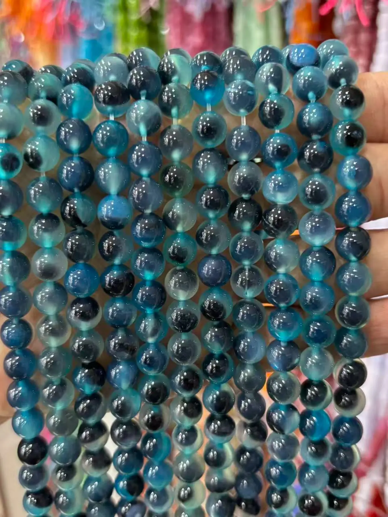 8mm Natural Blue Agate Beads, Hole Design for Stringing, DIY Jewelry Making, Craft Supplies, Sewing Accessories, Decorative Beads