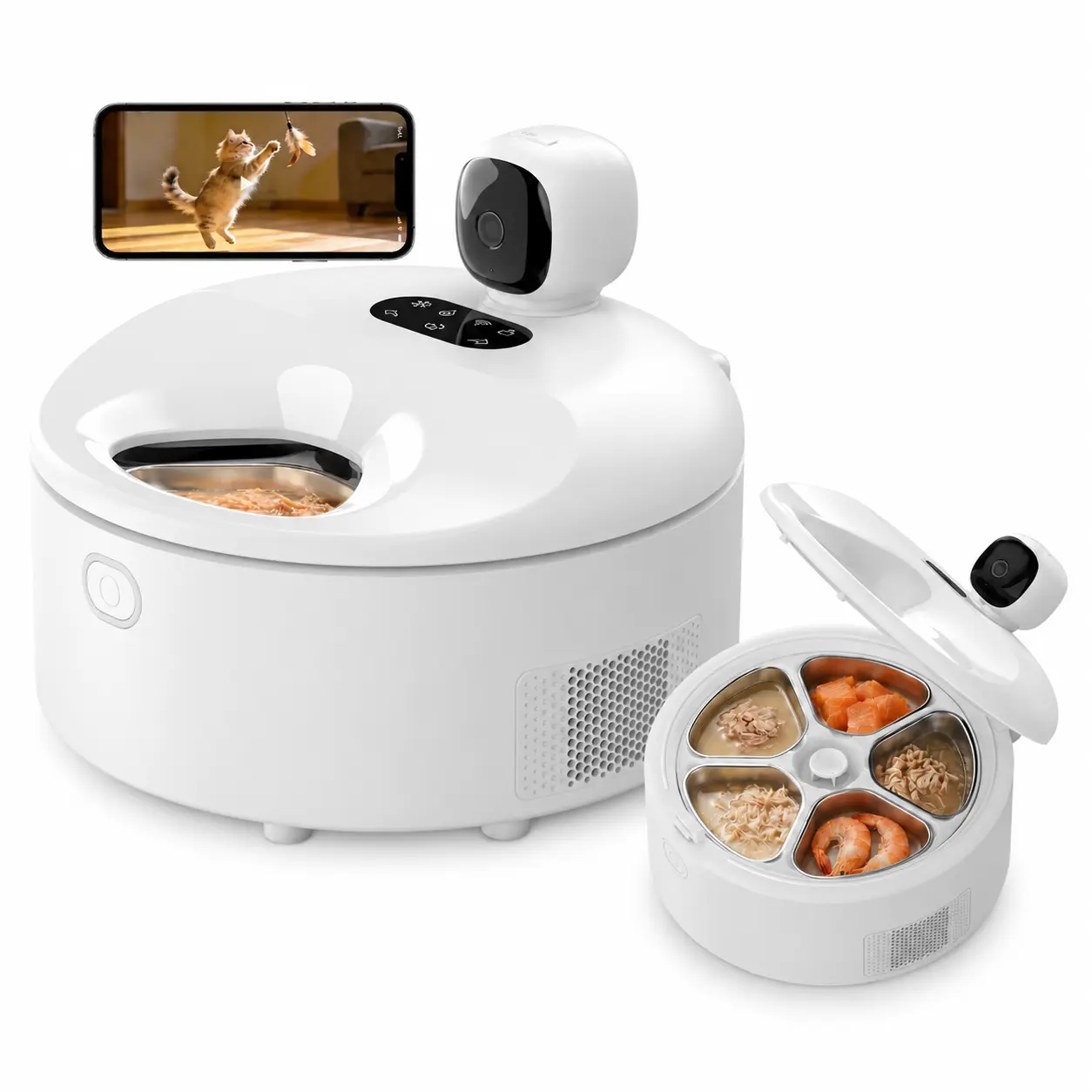 Automatic Cat Feeder, Refrigerated Wet Food Dispenser With WiFi App Control, 5 Days Freshness, 5 Timed Meals, Quick Cooling, Heating Feeding remote medium-sized storage