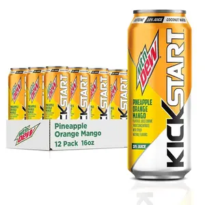 Mountain Dew Kickstart, Pineapple Orange Mango, 90mg Caffeine, Vitamins B & C, 80 Calories, 10% Juice, 16 fl oz (Pack of 12)