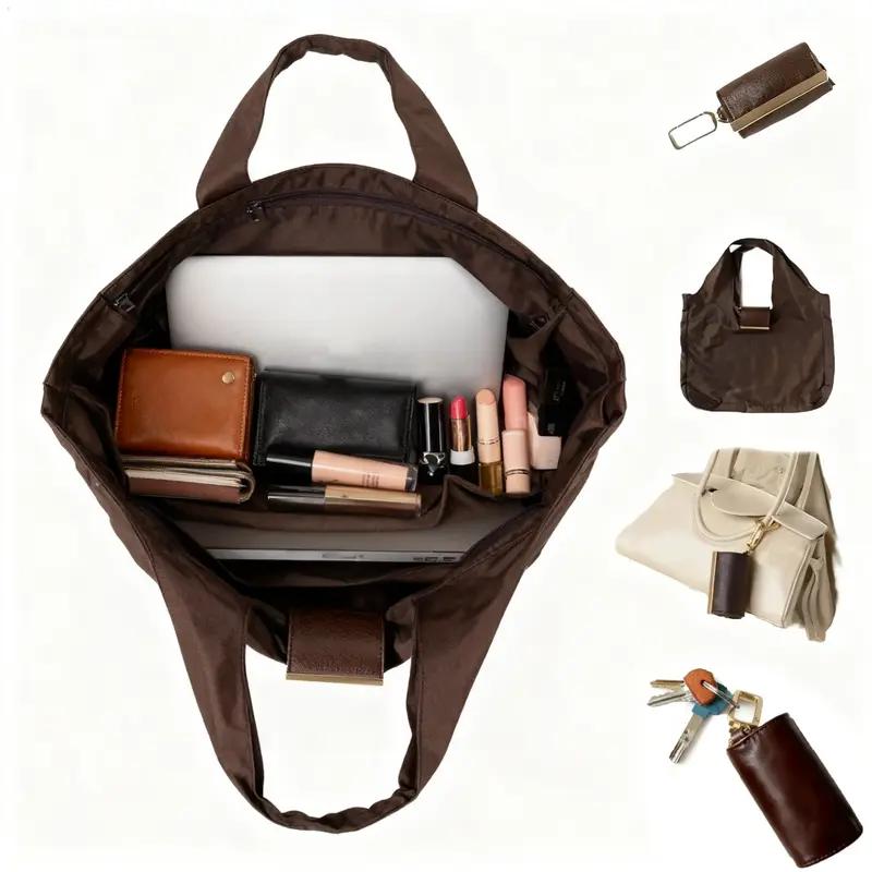 Foldable Keychain Bag Reusable Grocery Bags for Shopping Foldable & Expandable Handbag with Key Ring for Travel Daily Use Organiser