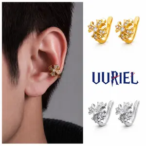 UURiel Unisex Adjustable Ear Clip Earrings, No Piercing Needed, 5A CZ Ear Cuff, Hypoallergenic Waterproof Clip On Earrings for Women Men, Gold/Silver