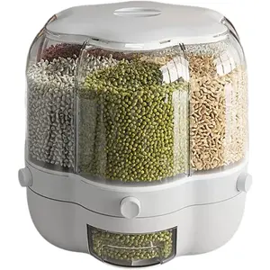 1PC Rice and Grain Storage Container, 360° Rotating Food Dispenser Measuring Cylinder with Lid Moisture Resistant Household, Airtight Storage of Black Rice, Yellow Rice and Other Small Beans